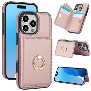 For iPhone 16 Pro RFID Anti-theft Card Ring Holder Phone Case(Rose Gold)