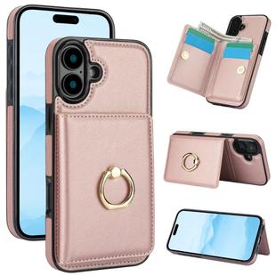 For iPhone 16 Plus RFID Anti-theft Card Ring Holder Phone Case(Rose Gold)