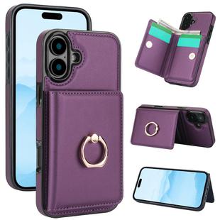 For iPhone 16 RFID Anti-theft Card Ring Holder Phone Case(Dark Purple)