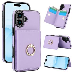 For iPhone 16 RFID Anti-theft Card Ring Holder Phone Case(Purple)