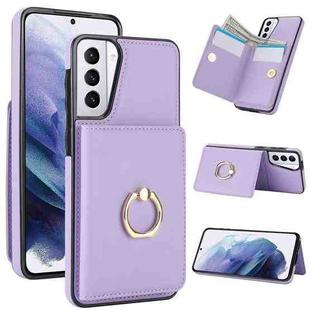 For Samsung Galaxy S21 5G RFID Anti-theft Card Ring Holder Phone Case(Purple)
