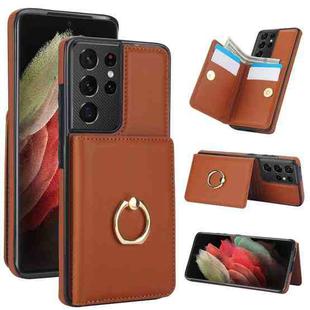 For Samsung Galaxy S21 Ultra 5G RFID Anti-theft Card Ring Holder Phone Case(Brown)