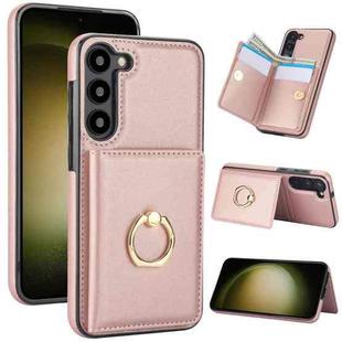 For Samsung Galaxy S22+ 5G RFID Anti-theft Card Ring Holder Phone Case(Rose Gold)