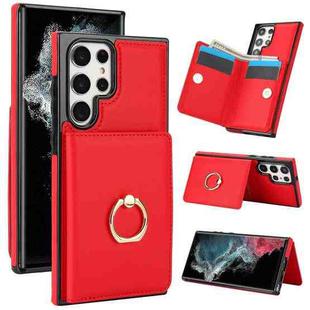 For Samsung Galaxy S22 Ultra 5G RFID Anti-theft Card Ring Holder Phone Case(Red)