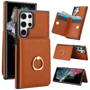 For Samsung Galaxy S22 Ultra 5G RFID Anti-theft Card Ring Holder Phone Case(Brown)