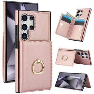 For Samsung Galaxy S24 Ultra 5G RFID Anti-theft Card Ring Holder Phone Case(Rose Gold)