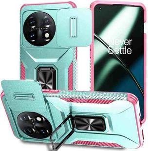 For OnePlus 11 5G Sliding Camshield Holder Phone Case(Grey Green + Pink)