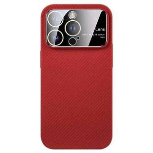 For iPhone 15 Pro Large Window Carbon Fiber Shockproof Phone Case(Red)