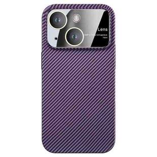 For iPhone 15 Large Window Carbon Fiber Shockproof Phone Case(Dark Purple)