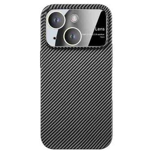 For iPhone 15 Large Window Carbon Fiber Shockproof Phone Case(Black)