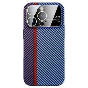 For iPhone 14 Pro Large Window Carbon Fiber Shockproof Phone Case(Purple Blue)