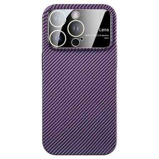 For iPhone 14 Pro Max Large Window Carbon Fiber Shockproof Phone Case(Dark Purple)