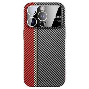 For iPhone 14 Pro Max Large Window Carbon Fiber Shockproof Phone Case(Red Black)