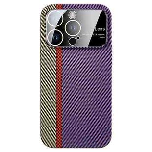 For iPhone 14 Pro Max Large Window Carbon Fiber Shockproof Phone Case(Green Purple)