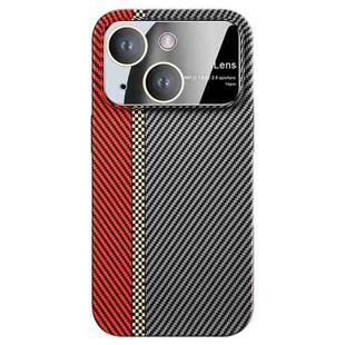 For iPhone 13 Large Window Carbon Fiber Shockproof Phone Case(Red Black)
