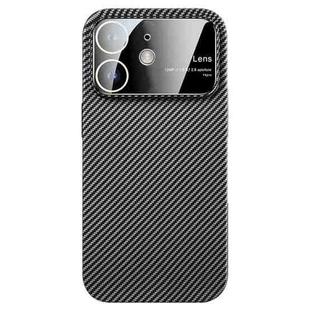 For iPhone 12 Large Window Carbon Fiber Shockproof Phone Case(Black)