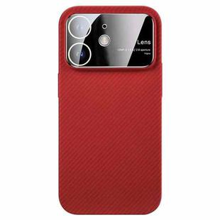 For iPhone 11 Large Window Carbon Fiber Shockproof Phone Case(Red)