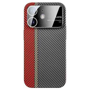 For iPhone 11 Large Window Carbon Fiber Shockproof Phone Case(Red Black)