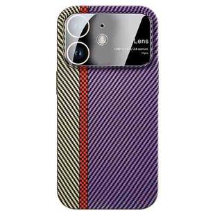 For iPhone 11 Large Window Carbon Fiber Shockproof Phone Case(Green Purple)