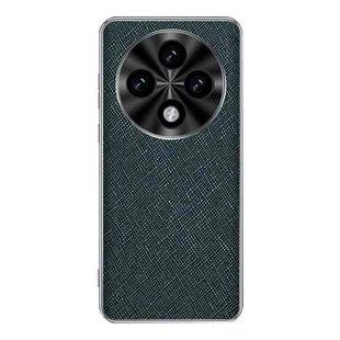 For OPPO A3 Pro Silver Edge Cross Texture PU Leather Phone Case(Dark Green)