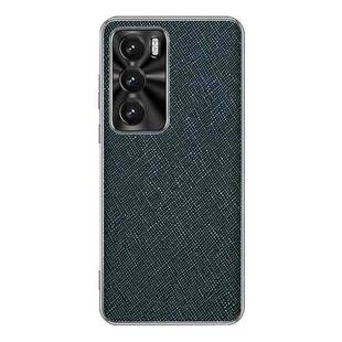 For OPPO Reno12 Global Silver Edge Cross Texture PU Leather Phone Case(Dark Green)