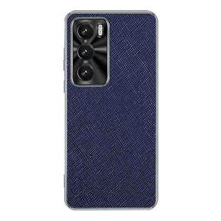 For OPPO Reno12 Global Silver Edge Cross Texture PU Leather Phone Case(Sapphire Blue)