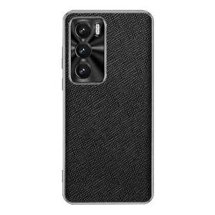 For OPPO Reno12 Global Silver Edge Cross Texture PU Leather Phone Case(Black)