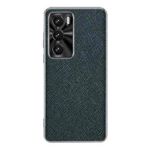 For OPPO Reno12 Pro Global Silver Edge Cross Texture PU Leather Phone Case(Dark Green)