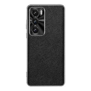 For OPPO Reno12 Pro Global Silver Edge Cross Texture PU Leather Phone Case(Black)