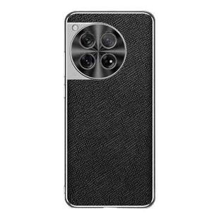 For OnePlus 12 Silver Edge Cross Texture PU Leather Phone Case(Black)