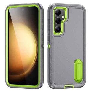 For Samsung Galaxy S23 FE 5G Rugged PC + Silicone Phone Case with Holder(Grey+Fresh Green)