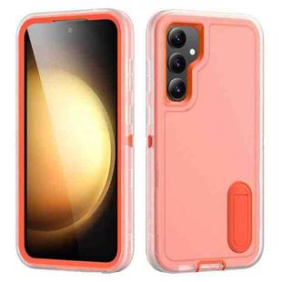 For Samsung Galaxy S23 FE 5G Rugged PC + Silicone Phone Case with Holder(Transparent+Orange)