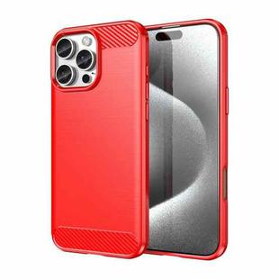 For iPhone 16 Pro Max Brushed Texture Carbon Fiber TPU Phone Case(Red)