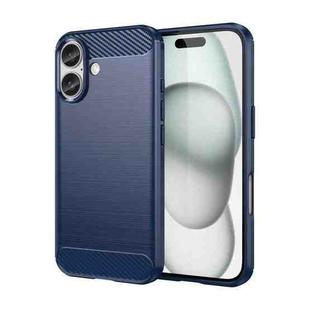 For iPhone 16 Brushed Texture Carbon Fiber TPU Phone Case(Blue)