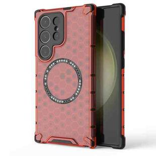 For Samsung Galaxy S24 Ultra 5G Honeycomb Magnetic Ring Shockproof Phone Case(Red)