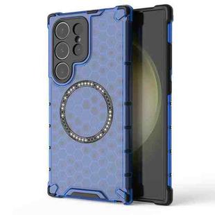 For Samsung Galaxy S24 Ultra 5G Honeycomb Magnetic Ring Shockproof Phone Case(Blue)