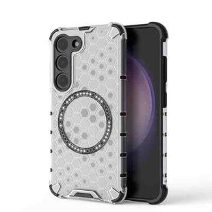 For Samsung Galaxy S23 5G Honeycomb Magnetic Ring Shockproof Phone Case(White)