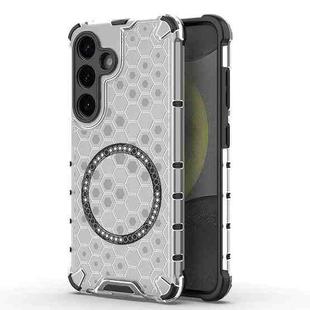 For Samsung Galaxy S25 5G Honeycomb Magnetic Ring Shockproof Phone Case(White)