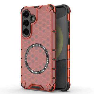 For Samsung Galaxy S25 5G Honeycomb Magnetic Ring Shockproof Phone Case(Red)