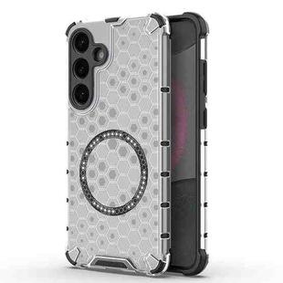 or Samsung Galaxy S25+ 5G Honeycomb Magnetic Ring Shockproof Phone Case(White)