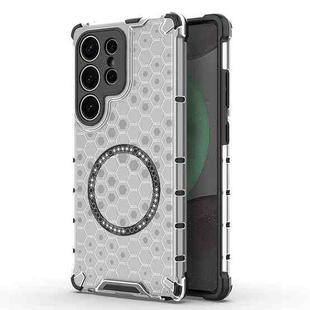 For Samsung Galaxy S25 Ultra 5G Honeycomb Magnetic Ring Shockproof Phone Case(White)