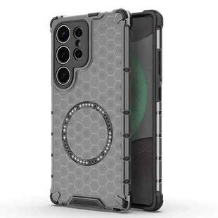 For Samsung Galaxy S25 Ultra 5G Honeycomb Magnetic Ring Shockproof Phone Case(Black)