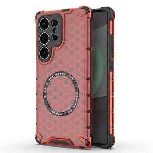 For Samsung Galaxy S25 Ultra 5G Honeycomb Magnetic Ring Shockproof Phone Case(Red)