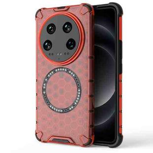 For Xiaomi 14 Ultra Honeycomb Magnetic Ring Shockproof Phone Case(Red)