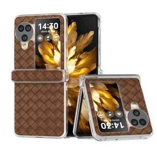 For OPPO Find N3 Flip 3 in 1 Woven Texture Transparent Frame PU Phone Case(Brown)