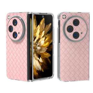 For OPPO Find N3 Woven Texture Transparent Frame PU Phone Case(Pink)