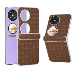For Huawei Pocket 2 3 in 1 Woven Texture Frosted Translucent Frame PU Phone Case(Brown)