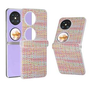 For Huawei Pocket 2 3 in 1 Colorful Rhombic Texture Frosted Translucent Frame PU Phone Case(Pink)