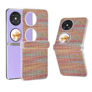 For Huawei Pocket 2 3 in 1 Colorful Rhombic Texture Frosted Translucent Frame PU Phone Case(Orange Red)