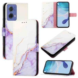 For Motorola Moto G85 PT003 Marble Pattern Flip Leather Phone Case(White Purple)